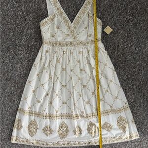 Michael Kors Cream and Gold Midi Dress womens size 8